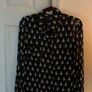 Black Cat Print Blouse
